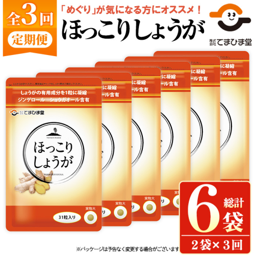 No.1296-A ＜定期便・全3回(隔月)＞ほっこりしょうが(1袋 31粒入り・2袋×3回)  鹿児島 日置市 健康食品 加工食品 サプリメント 栄養 食生活 安心安全 定期便 【てまひま堂】 2278431 - 鹿児島県日置市