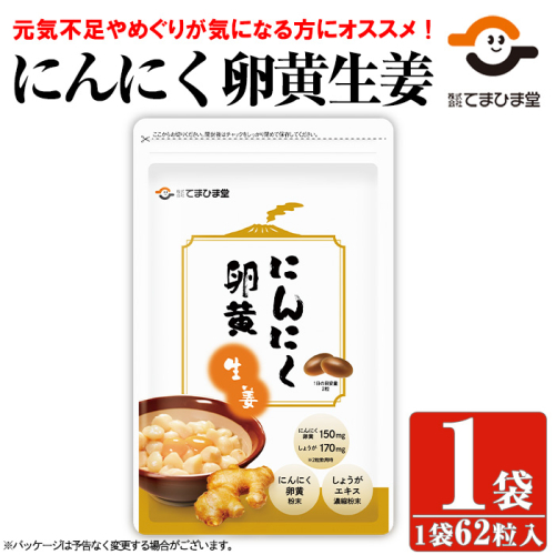 No.1293 てまひま にんにく卵黄生姜(1袋 62粒入り)  鹿児島 日置市 ニンニク 健康食品 栄養 元気 カプセル 安全安心 生姜 サプリ サプリメント 【てまひま堂】 2278433 - 鹿児島県日置市