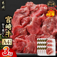 生産農家応援! 宮崎牛切り落とし3kg≪スキンパック包装でお届け!≫_AE-2601