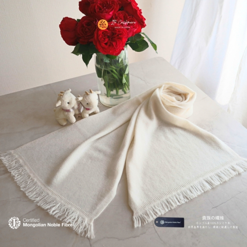 『Noble Fibre』100％カシミヤ・マフラー オーガニックホワイト（シンプル）【高級 カシミア おしゃれ ファッション 防寒 かしみあ】 G3317 2286421 - 大阪府泉佐野市
