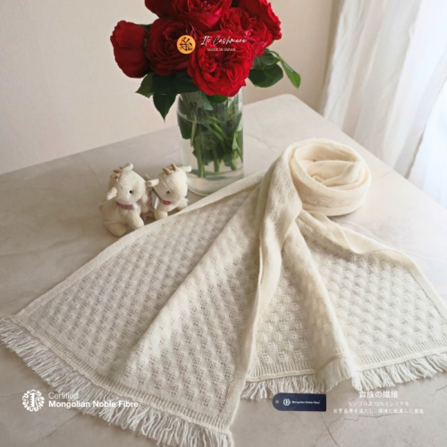 『Noble Fibre』100％カシミヤ・マフラー オーガニックホワイト（織り柄）【高級 カシミア おしゃれ ファッション 防寒 かしみあ】 G3318 2286422 - 大阪府泉佐野市