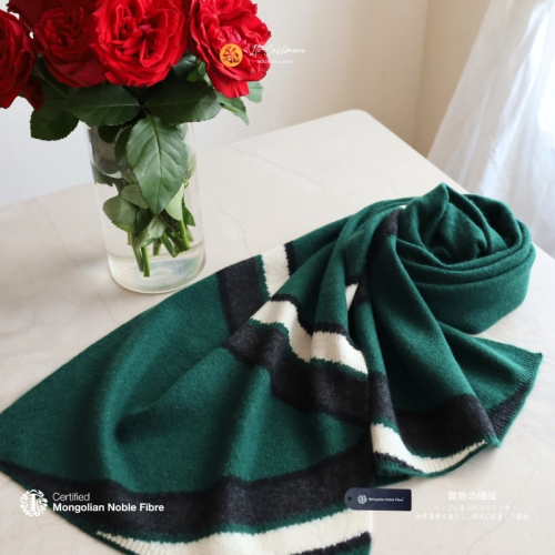 『Noble Fibre』100％カシミヤ・マフラー 緑インターシャ【高級 カシミア おしゃれ ファッション 防寒 かしみあ】 G3332 2286436 - 大阪府泉佐野市
