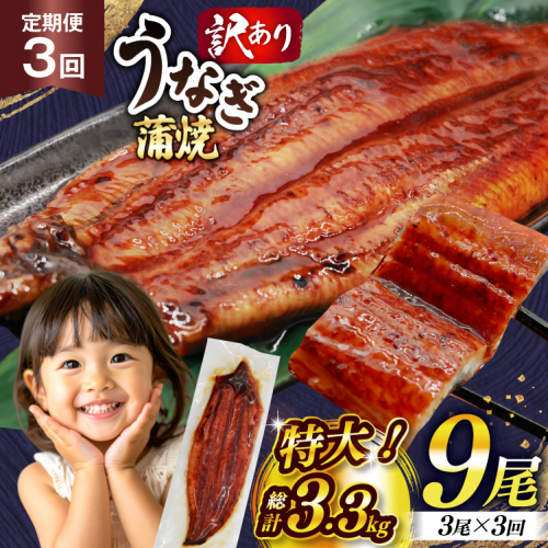 うなぎ 訳あり 鰻 蒲焼 特大 3尾 3回 定期便 総計約3.3kg 不揃い 規格外 小分け [大黒物産 福岡県 宇美町 um40bak830015] タレ 山椒付 茶葉蒸し ウナギ うなぎ蒲焼 鰻蒲焼き 蒲焼き かば焼き 真空パック 個包装 冷凍 unagi 2296178 - 福岡県宇美町