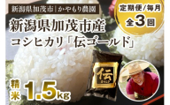 【令和7年産新米】【定期便3回毎月お届け】新潟産コシヒカリ「伝ゴールド」白米真空パック 精米1.5kg  《9月下旬から順次出荷》 南麻布の高級料亭で提供される極上米 かやもり農園