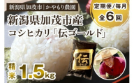 【令和7年産新米】【定期便6回毎月お届け】新潟産コシヒカリ「伝ゴールド」白米真空パック 精米1.5kg  《9月下旬から順次出荷》 南麻布の高級料亭で提供される極上米 かやもり農園