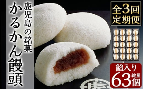 A-196-B 【3回定期便】鹿児島の銘菓かるかん饅頭(餡入り)(21個×3回 計63個)【徳重製菓とらや】霧島市 国産 かるかん 軽羹 饅頭 まんじゅう 銘菓 郷土菓子 生菓子 お菓子 和菓子 スイーツ 定期便 2297273 - 鹿児島県霧島市