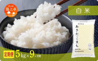 《新米》定期便 米 あきたこまち 令和7年産 白米 5kg(5kg×1) × 9ヶ月 5kg袋 選べる容量 定期 5キロ 9ヶ月 9か月 9回 お米 コスパ こめ コメ kome 潟上市 秋田県 送料無料 【秋田のこまち農場】
