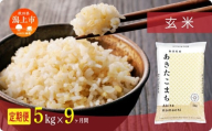 《新米》定期便 玄 米 あきたこまち 令和7年産 玄米 5kg(5kg×1) × 9ヶ月 5kg袋 選べる容量 定期 5キロ 9ヶ月 9か月 9回 お米 コスパ こめ コメ kome 潟上市 秋田県 送料無料 【秋田のこまち農場】