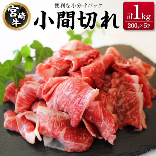 宮崎牛 小間切れ 便利な小分け 200g×5P 計1kg 人気 冷凍 国産【C449】 2301037 - 宮崎県新富町