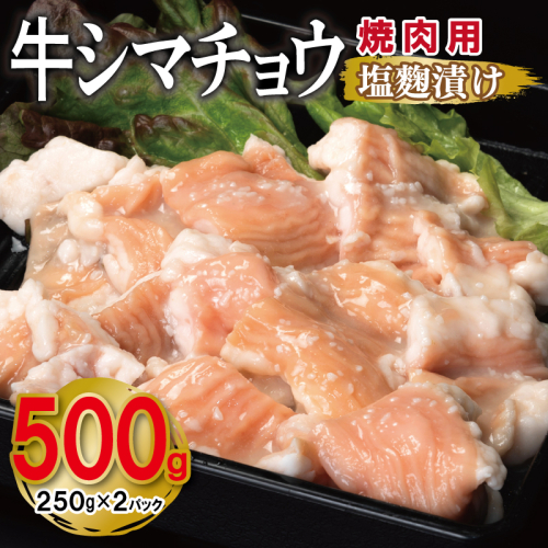 牛シマチョウ 焼肉用 塩麹漬け 500g【味付け 小分け 250g×2P 焼くだけ 簡単調理 BBQ 牛肉 ホルモン お試し 普段使い】 099H4210 2305430 - 大阪府泉佐野市