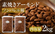 【12回定期便】素焼き アーモンド 2kg（1kg × 2袋）ノンパレル種 ロースト 焙煎 食塩不使用 食用油不使用  防災食品 防災用 非常食 保存食 備蓄食 岐阜県 大垣市
