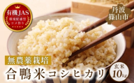 合鴨米 有機JAS認定 無農薬栽培 コシヒカリ 玄米 10kg ( 5kg × 2袋)　丹波篠山 玄米 お米 米 コメ こめ こしひかり  安全・安心 有機栽培　無農薬 有機JAS 農家直送 あいがも 合鴨農法 玄米