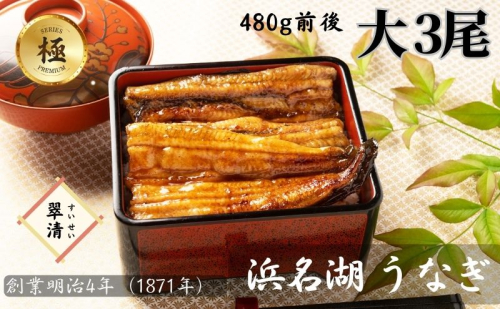 【創業1871年】浜名湖うなぎ 蒲焼3尾(480g前後)ミネラル成分豊富な水で育てた大鰻 ウナギ うなぎ 惣菜 おかず 蒲焼き おすすめ 浜名湖 静岡県 森町 2308901 - 静岡県森町