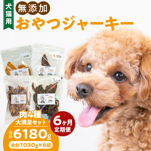 【6ヶ月定期便】【大満足セット】犬猫用 無添加おやつジャーキー 肉4種詰め合わせ 牛たん皮・馬肺・鶏ムネ肉・牛グリーントライプ 総量1030g［143O06-T］ 2309006 - 愛知県小牧市