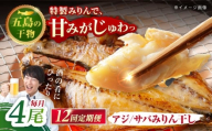 【12回定期便】【S】一夜干し みりん干し（アジ/サバ）計4尾 五島市/愛情食彩 [PCH016]