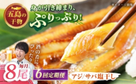 【6回定期便】【M】一夜干し 塩干し（アジ/サバ）計8尾 五島市/愛情食彩 [PCH019]