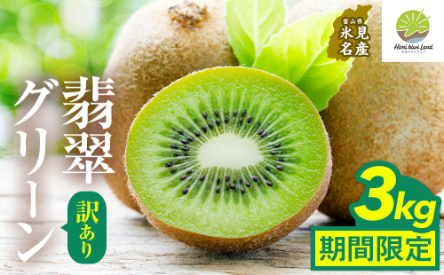 訳あり翡翠グリーン3kg（小玉、擦り傷、日焼け） 数量限定 希少 国産 甘い 氷見キウイランド 富山県 氷見市
 2313596 - 富山県氷見市