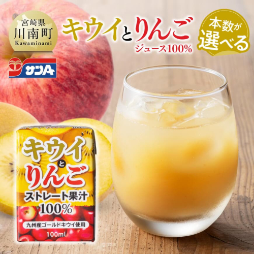 ※本数が選べる※サンAキウイとりんごジュース100％　100ml紙パック 【 飲料 ジュース キウイ りんご リンゴ 九州産 紙パック 送料無料 】 2316227 - 宮崎県川南町