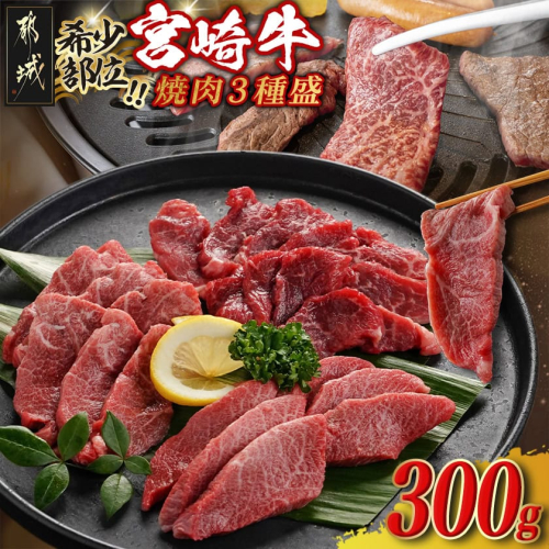 牛肉好き必見!宮崎牛希少部位の焼肉☆お楽しみ3種盛(100g×3種)_14-J702【肉 牛肉 人気 おすすめ 焼き肉 焼肉 BBQ】 2321059 - 宮崎県都城市