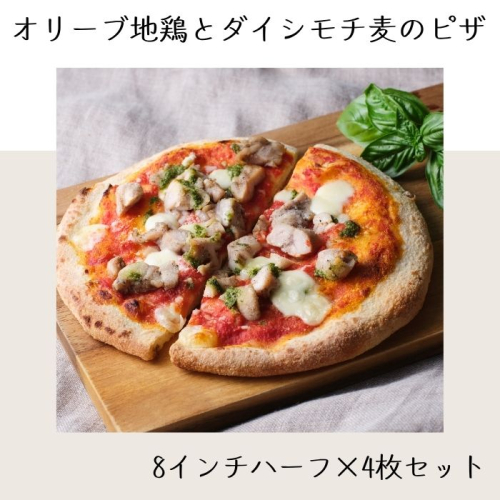 オリーブ地鶏とダイシモチ麦のピザ（8インチハーフ×4枚セット）【L-65】 2321892 - 香川県多度津町