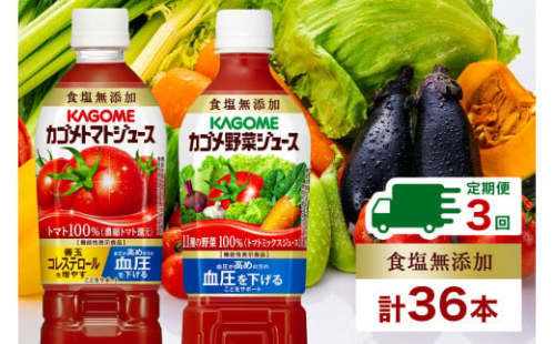 定期便 4ヵ月毎全3回 カゴメ トマトジュース ＆ 野菜ジュース 食塩無添加 スマートPET 720ml 2種 各6本 計12本 トマト 野菜 100％ ジュース 機能性表示食品 食塩不使用 飲料 ドリンク ペットボトル GABA 血圧 コレステロール KAGOME 送料無料 那須塩原市 ns038-024 2325249 - 栃木県那須塩原市