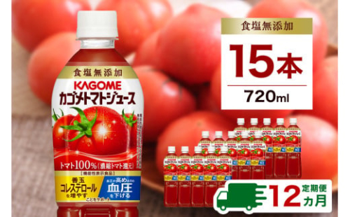 【定期便12ヵ月】カゴメトマトジュース 食塩無添加 720ml 15本 ns111-019 【KAGOME 野菜飲料 野菜ジュース ペットボトル飲料 健康 リコピン GABA】 2325403 - 栃木県那須塩原市