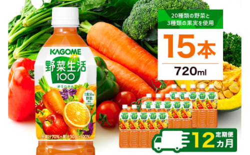 【定期便12ヵ月】カゴメ 野菜生活100 オリジナル 720ml 15本 ns111-025 【KAGOME 野菜飲料 野菜ジュース 野菜果実ミックスジュース ペットボトル飲料 健康】 2325417 - 栃木県那須塩原市