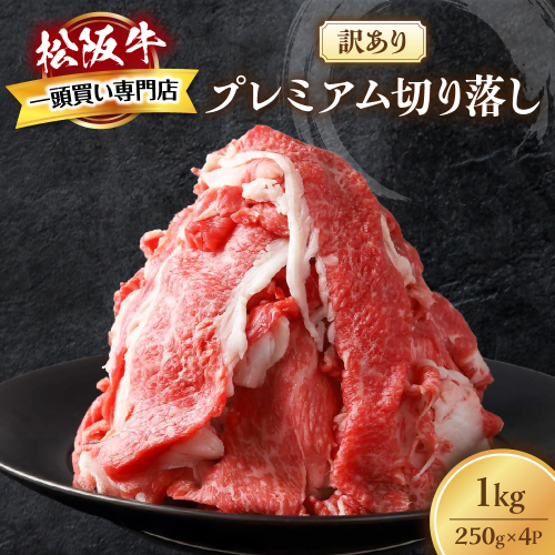 松阪牛 プレミアム 切り落し1kg （250g×4）【訳あり】国産牛 和牛 ブランド牛 JGAP家畜・畜産物 農場HACCP認証農場 牛肉 肉 高級 人気 おすすめ 神戸牛 近江牛 に並ぶ 日本三大和牛 松阪 松坂牛 松坂 すき焼き 赤身 三重県 多気町 TKG-02　モモ・バラ 2327127 - 三重県多気町