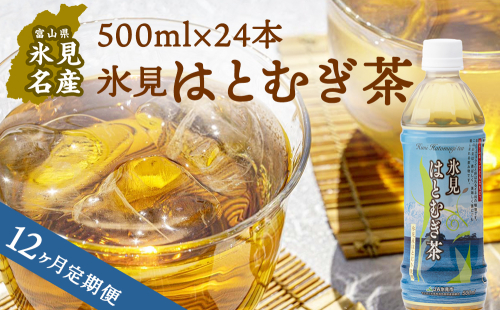 【12ヶ月定期便】 氷見はとむぎ茶 ペットボトル 500ml × 24本 2327292 - 富山県氷見市