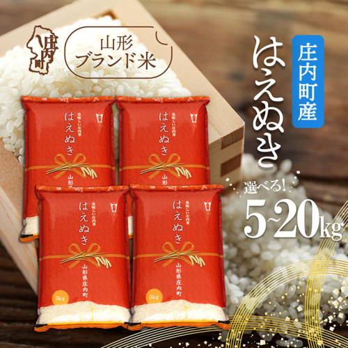 庄内町産 はえぬき 選べる内容量！ 5kg / 6kg / 10kg / 15kg / 20kg 令和7年産 2025年産 ブランド米 コシヒカリの原点、亀の尾発祥の地 庄内 2329223 - 山形県庄内町
