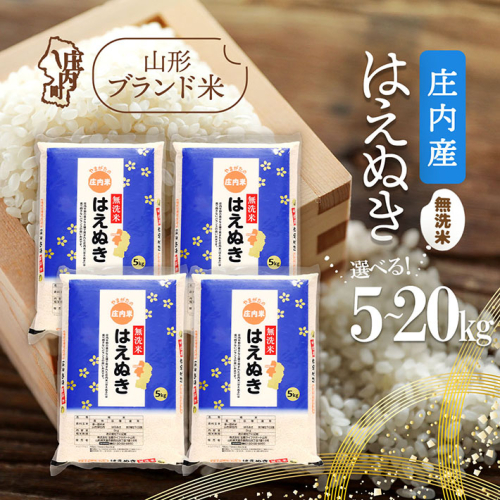 庄内産 はえぬき無洗米 選べる内容量！ 5kg / 6kg / 10kg / 2kg×5袋 / 15kg / 20kg 令和7年産 2025年産 ブランド米 コシヒカリの原点、亀の尾発祥の地 庄内 2329224 - 山形県庄内町