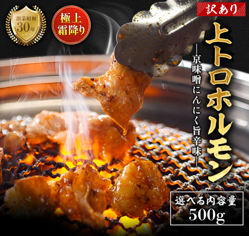 【訳あり】 極上 霜降り 上トロホルモン 500g 京味噌にんにく旨辛味 秘伝のタレ付き 簡易包装 | 訳あり 訳アリ 国産 上トロホルモン 霜降り 京味噌にんにく ホルモン 冷凍 真空パック 家庭用 ホルモンうどん　八島丹山 京都 舞鶴 2333848 - 京都府舞鶴市