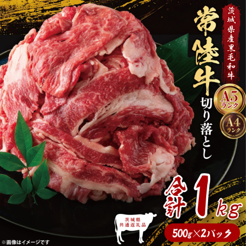【茨城県共通返礼品】常陸牛切り落とし1kg（500g×2）｜ブランド牛 銘柄牛 和牛 黒毛和牛 国産 A5・A4ランク 等級 お肉 牛肉 牛丼 すき焼き 炒め物 小分け 茨城県 大子町（DD010） 2334516 - 茨城県大子町