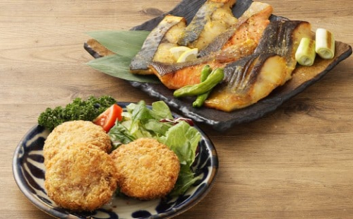 磯鷸之庄 熊本県産 あか牛メンチカツ 計約1.2kg （約100g×12個入） ・ 魚の西京漬け 計6切 （3種×各2切入） のギフトセット あか牛 メンチカツ ミンチカツ 揚げ物 西京漬け 西京漬 漬け 冷凍 2337639 - 熊本県益城町
