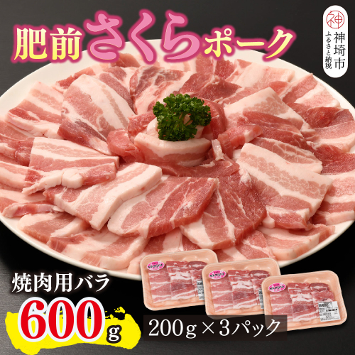 肥前さくらポーク 焼肉用 豚バラ 600g【豚肉 やわらかい 甘み 焼肉 野菜炒め 小分け 佐賀県 美味しい キメ細かい 脂身】(H123109) 2338366 - 佐賀県神埼市