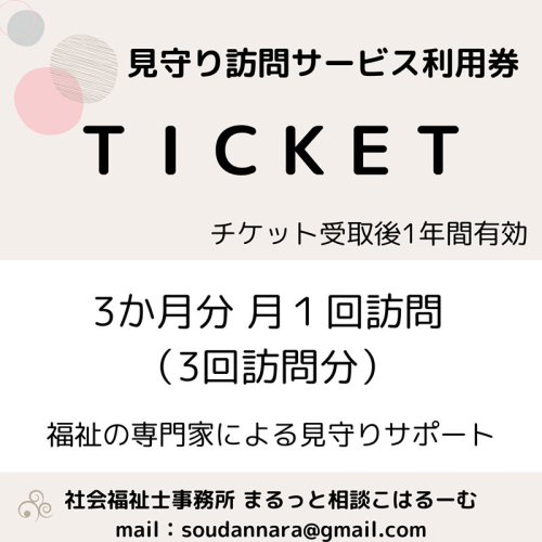【親孝行は、ふるさと納税で】　ふるさとへ贈る安心　社会福祉士による見守り訪問サービスチケット　見守り 訪問 サービス 3か月分 月1回 報告 安心 福祉 支援 サポート 代行 親孝行　社会福祉士 2338970 - 奈良県大和郡山市