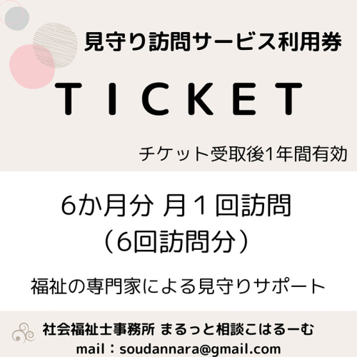 【親孝行は、ふるさと納税で】　ふるさとへ贈る安心　社会福祉士による見守り訪問サービスチケット　見守り 訪問 サービス 6か月分 月1回 報告 安心 福祉 支援 サポート 代行 親孝行　社会福祉士 2338971 - 奈良県大和郡山市