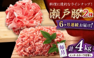 【全6回定期便】瀬戸豚2種セット(ミンチ＋カタバラ切落し) 計4kg / 豚肉 小分け ミンチ 切り落とし / 瀬戸市 / 関屋精肉店 [BBBQ193]