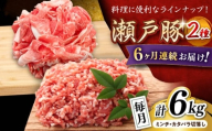 【全6回定期便】瀬戸豚2種セット(ミンチ＋カタバラ切落し) 計6kg / 豚肉 小分け ミンチ 切り落とし / 瀬戸市 / 関屋精肉店 [BBBQ196]