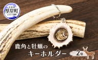 鹿角と牡蠣のキーホルダー 2個 [ 鹿 鹿角 キーホルダー 牡蠣殻 牡蠣 雑貨 小物 お土産 プレゼント ギフト ハンドメイド 自然素材 北海道 厚岸町 ]