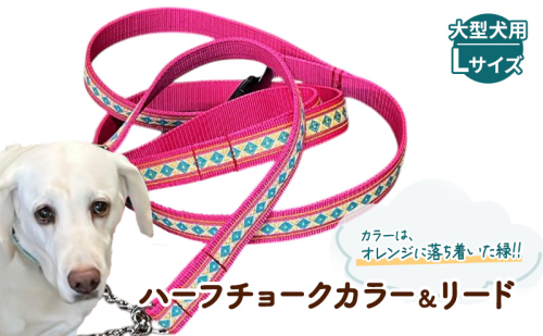 【大型犬用・Lサイズ】 ハーフチョークカラーとリードのセット（オレンジに落ち着いた緑） ペット用品 首輪 リード 大型犬 レトリバー ペット 犬 ワンちゃん セット 浜松市 2340762 - 静岡県浜松市