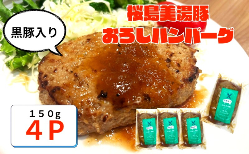 W-0402/鹿児島県産 桜島美湯豚 おろしソース ハンバーグ 150g×4個 2341003 - 鹿児島県垂水市