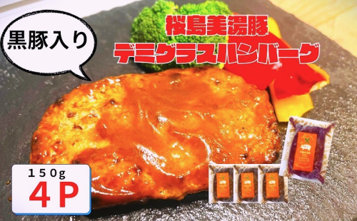 W-0408／鹿児島県産 桜島美湯豚　デミグラスソース ハンバーグ 150g×4個 2341095 - 鹿児島県垂水市