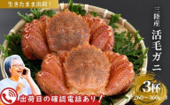 fc-40-016 【出荷前にお電話します！】 活毛ガニ 3杯 （260g～360g×3） 三陸産 【令和8年2月上旬～4月頃お届け】ヤマコー片桐鮮魚店