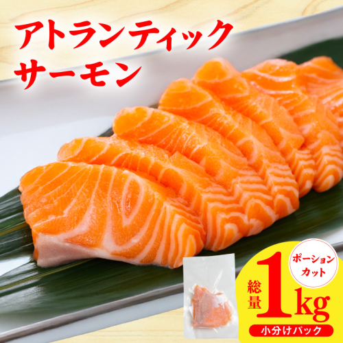 【スピード発送】アトランティックサーモン 1kg【小分け ポーション 柵切り 刺身 魚介 海鮮 さーもん 生食 訳あり サイズ不揃い】 G3528 2343847 - 大阪府泉佐野市