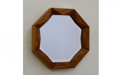 Ｍ１８０　＜工房SHIMS＞欅材の八角形鏡