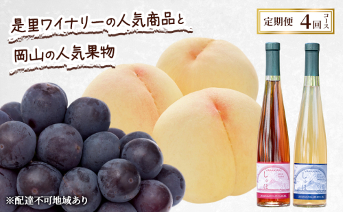 定期便 2026年 先行予約 是里ワイナリーのワインと岡山の人気果物 コンテスト 4回コース 桃 白桃 ワイン ぶどう ピオーネ  赤磐市 2346386 - 岡山県赤磐市