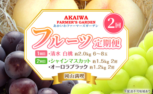 桃 ぶどう 定期便 2026年 先行予約 岡山満喫！ 清水 白桃 約2.0kg 6～8玉 ぶどう 2種 詰合せ 2回に分けてお届け! 2346437 - 岡山県赤磐市