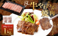牛やわらか焼肉 500g×2パック 計1kg 焼肉 焼き肉 牛 肉牛 冷凍 熊本県 あさぎり町