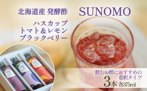 北海道産 ハスカップ ／ トマト＆レモン ／ ブラックベリー 発酵酢 SUNOMO 希釈タイプ 計 1125ml （ 375ml × 3本 ）飲むお酢 果実酢 フルーツ ビネガー 2351463 - 北海道新ひだか町